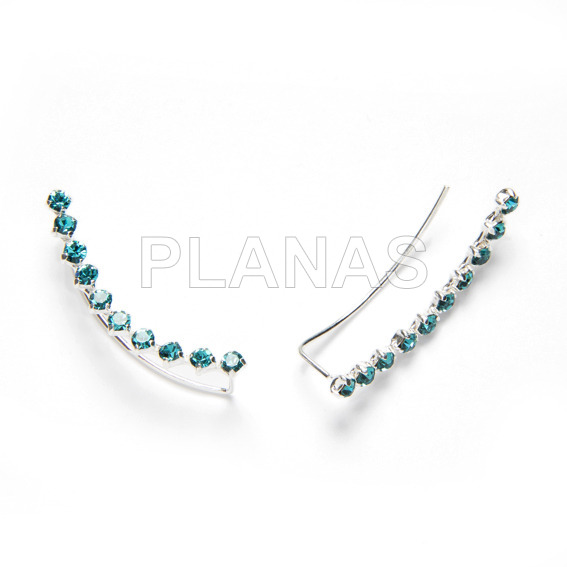 Pendientes Trepadores en Plata de Ley y Circonitas.Color Turquesa.