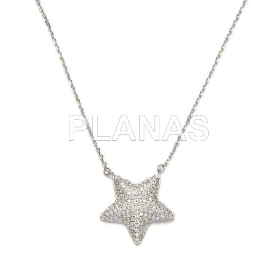 Sterling silver and zirconia necklace. star.