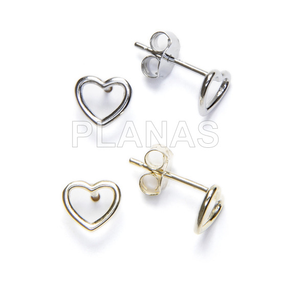 Pendientes en Plata de ley Rodiada. CORAZON.