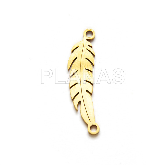 Entrepieza en Acero Inoxidable y Baño Oro.PLUMA.