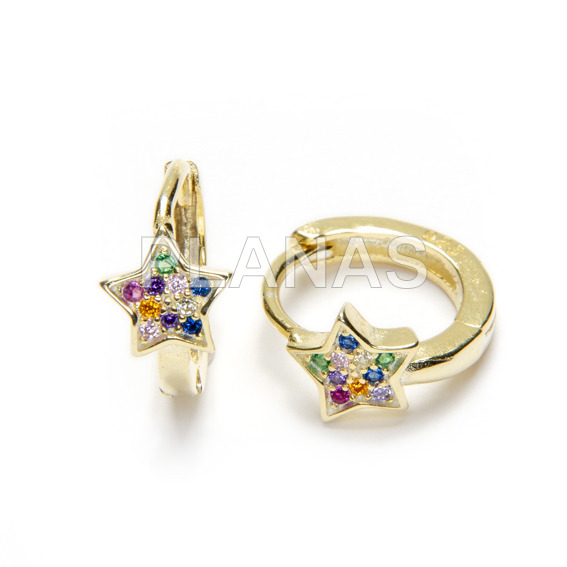 Aros en Plata de ley Rodiada y Circonitas de colores. ESTRELLA.