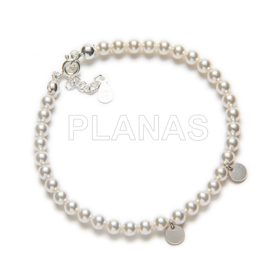 Bracelet in sterling silver and swarovski pearls. white color.