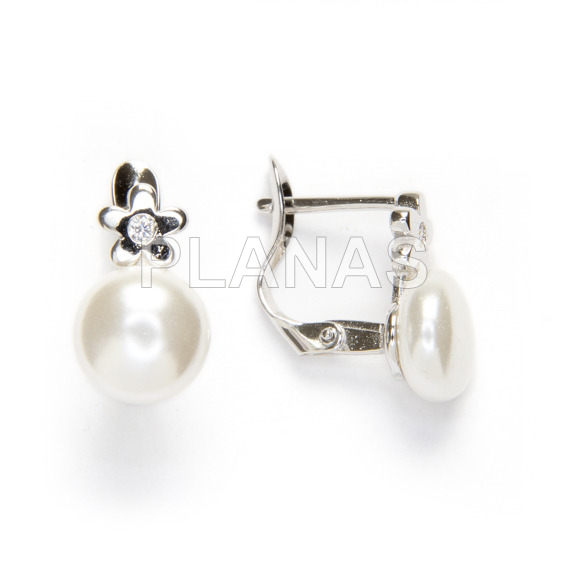 Ródio pingente de prata lei, shell e zircão.