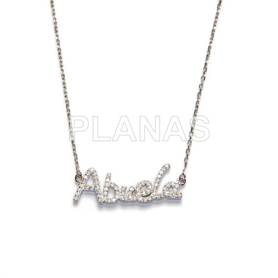 Necklace for grandmother in rhodium plated sterling silver and cubic zirconia.