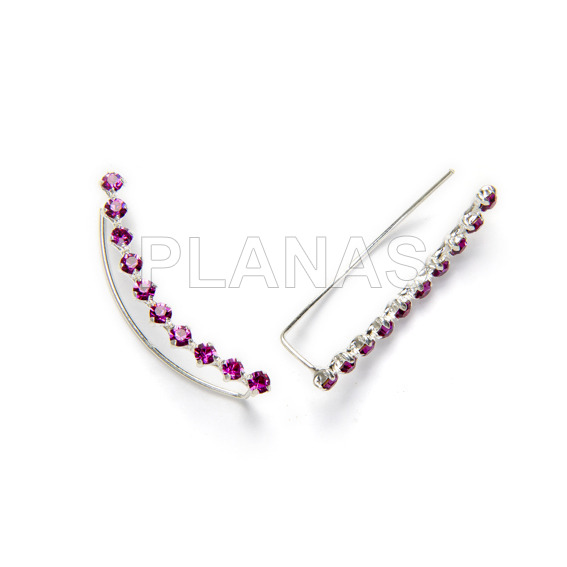 Pendientes Trepadores en Plata de Ley y 10 Circonitas Fucsia. 