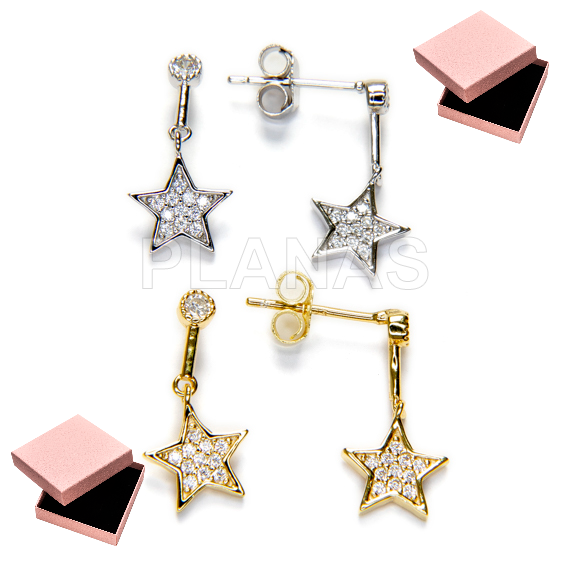 Pendientes en Plata de ley Rodiada y Circonitas Blancas. ESTRELLA.