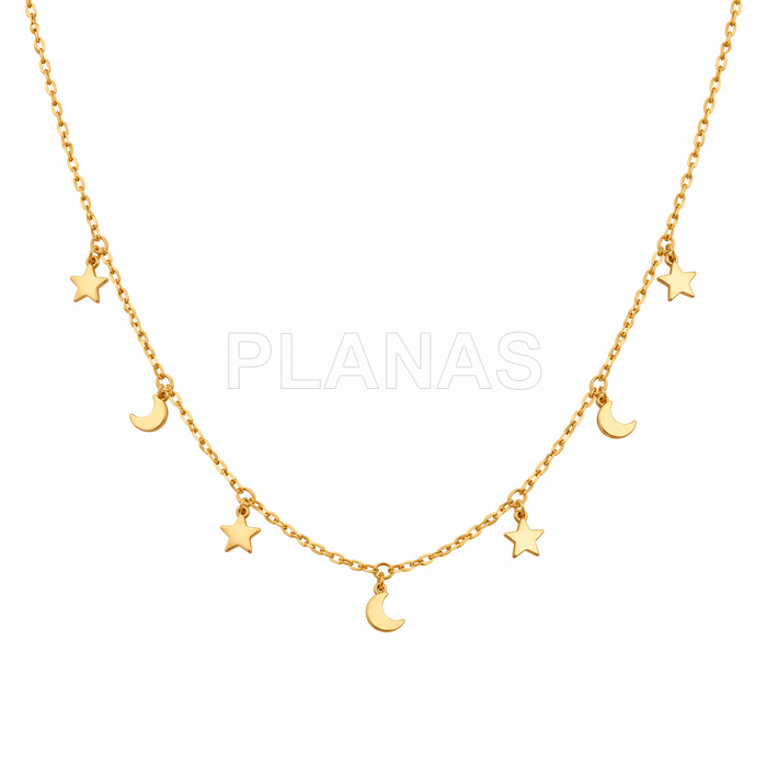Collar en Plata de ley y baño oro. LUNAS Y ESTRELLAS.