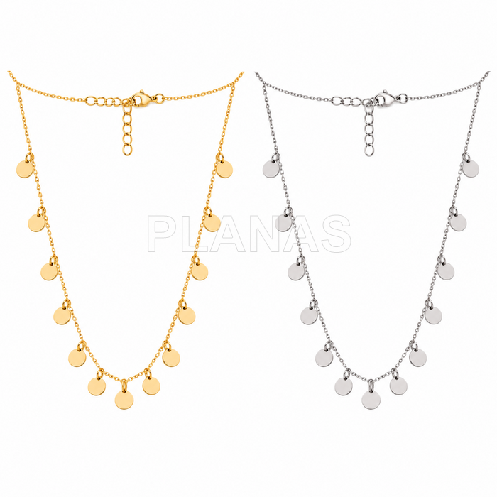 Collar en Plata de Ley Rodiada con 13 Plaquitas de 4mm.