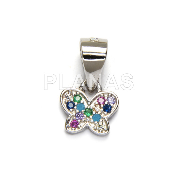 Colgante en Plata de ley Rodiada y Circonitas de colores.MARIPOSA.