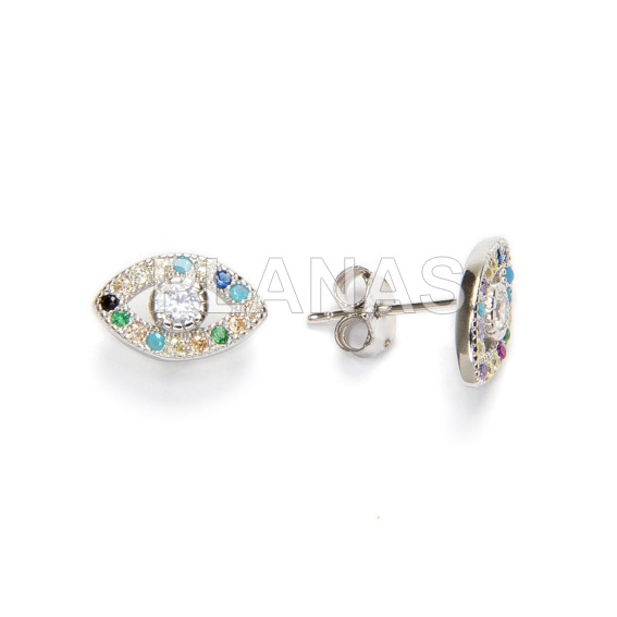 Pendientes en Plata de ley rodiada y circonias de colores. OJO.