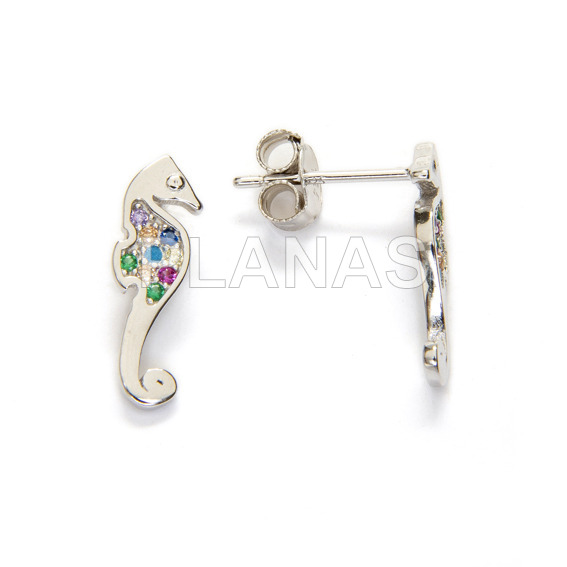 Pendientes en Plata de ley rodiada y Circonitas de colores. CABALLITO DE MAR.