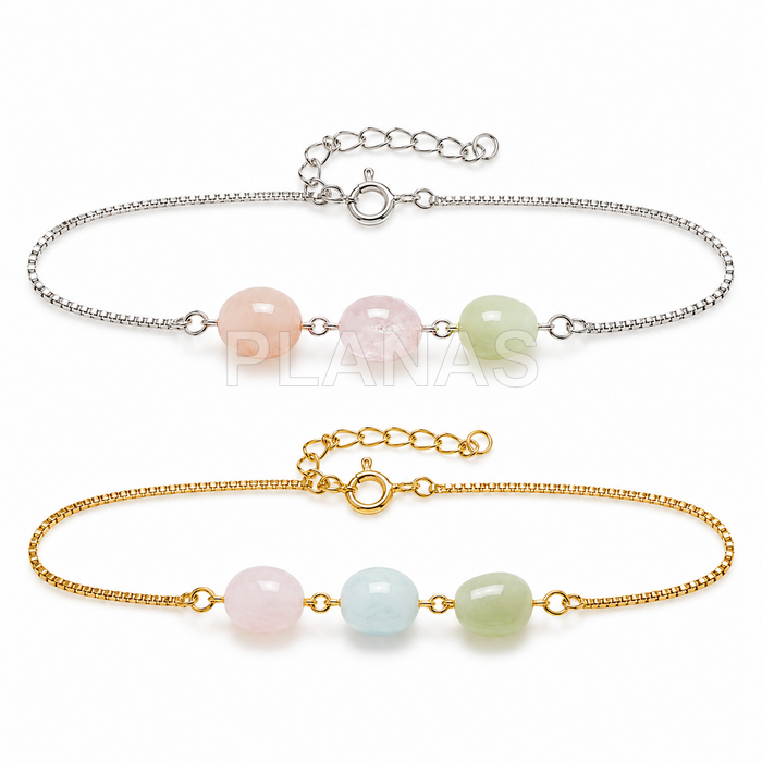 Pulseira de prata esterlina com ágatas coloridas.