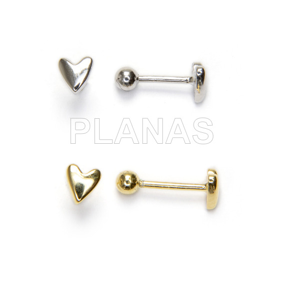 Rhodium-plated sterling silver earrings with 3mm screw closure. heart.