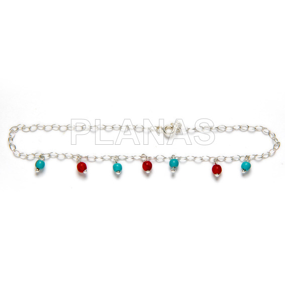 Adjustable sterling silver anklet with minerals and swarovski pearls.