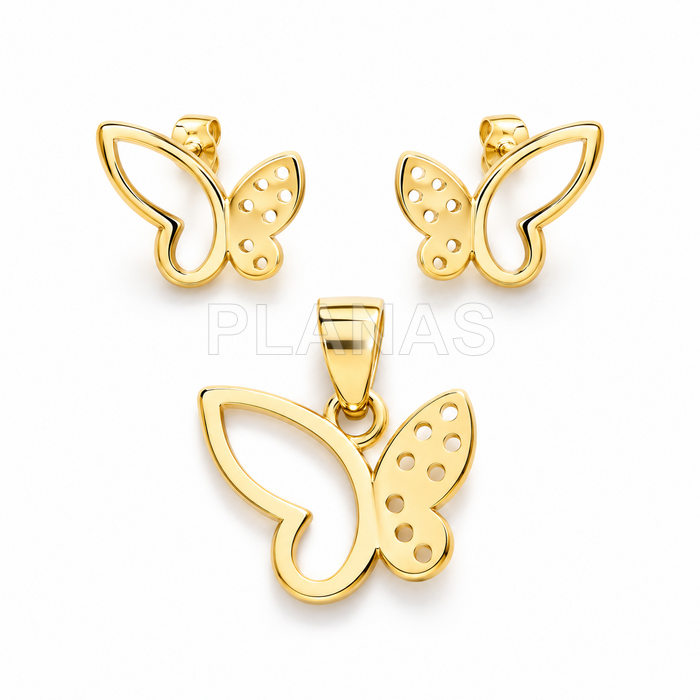 Conjunto en Plata de ley y baño oro. MARIPOSA.
