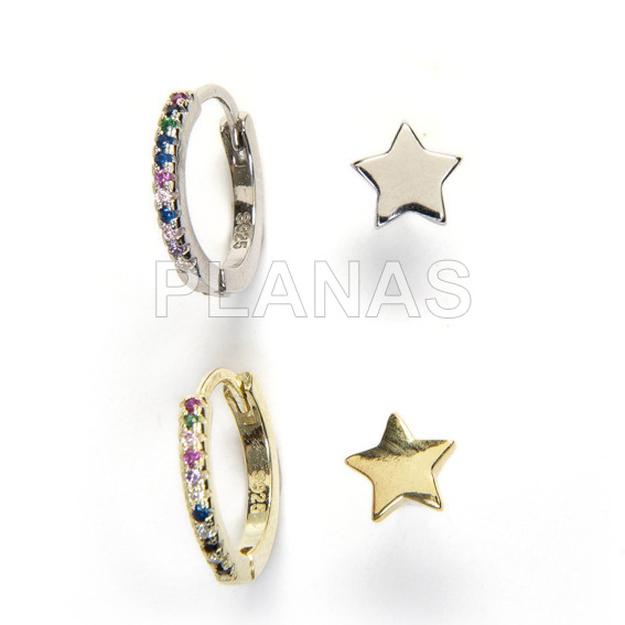 Argola de prata esterlina banhada a ródio com zircões coloridos e brinco para os olhos.