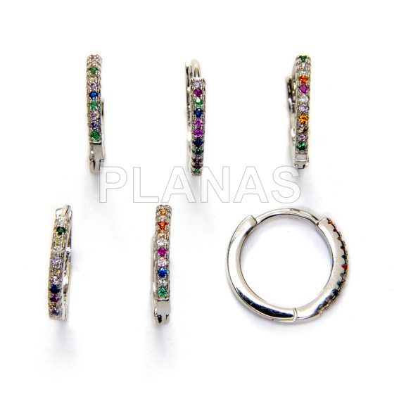 Argola de prata esterlina banhada a ródio com zircões coloridos e brinco para os olhos.