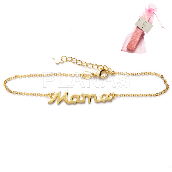 Pulsera en plata de ley y Baño Oro.MAMA.