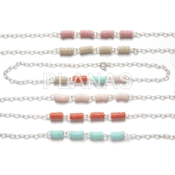 Adjustable necklace in sterling silver and 4mm clay beads.