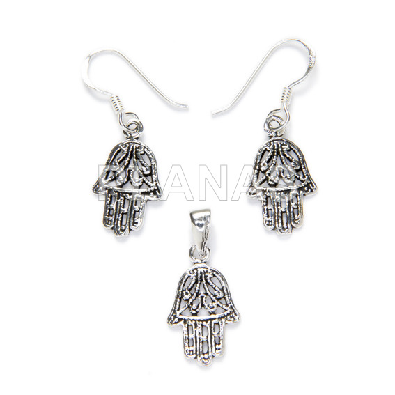 Sterling silver earrings and pendant. hand of fatima.