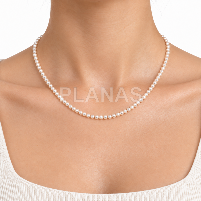 Colar em prata de lei com pérolas de alta qualidade de 3mm (componente de cristal austríaco de alta qualidade).