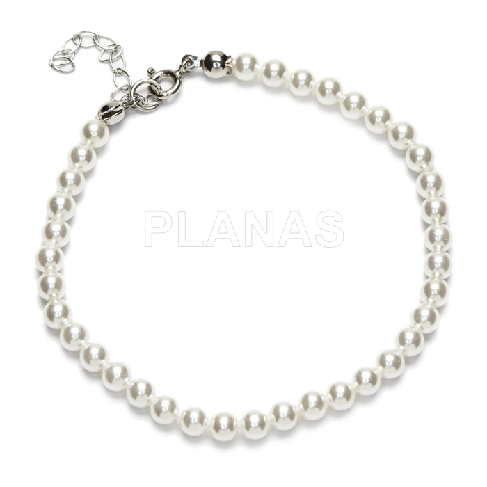 Pulsera en Plata de Ley Rodiada y  perlas de gran calidad de 3mm.(Componente Cristal Austríaco de alta calidad).