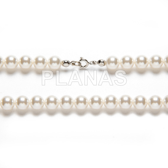 Collar en Plata de Ley Rodiada y  perlas de gran calidad de 8mm.(Componente Cristal Austríaco de alta calidad).