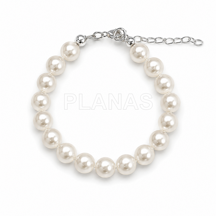 Pulsera en Plata de ley y perlas de gran calidad de 8mm.(Componente Cristal Austríaco de alta calidad).