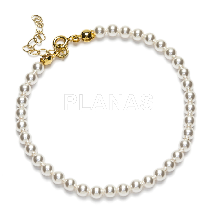 Pulsera en Plata de Ley y Baño Oro con perlas de gran calidad de 3mm.(Componente Cristal Austríaco de alta calidad).