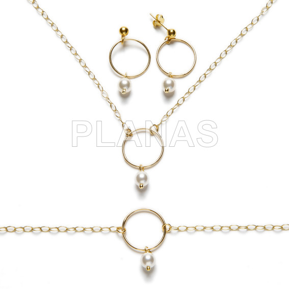 Conjunto em prata de lei de 3 peças e pérola swarovski.