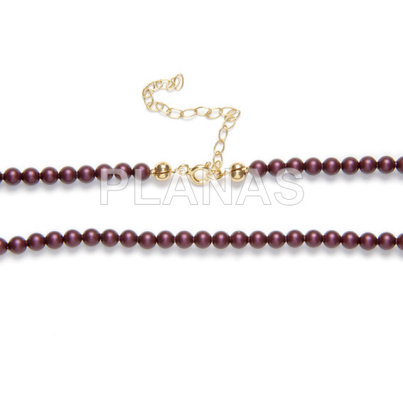 Collar en Plata de Ley y Baño Oro con Baño  perlas de gran calidad de 4mm.(Componente Cristal Austríaco de alta calidad).Color Edelberry.