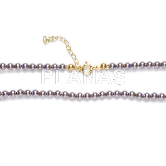 Collar en Plata de Ley y Baño Oro con Baño  perlas de gran calidad de 4mm.(Componente Cristal Austríaco de alta calidad).Color Mauve.