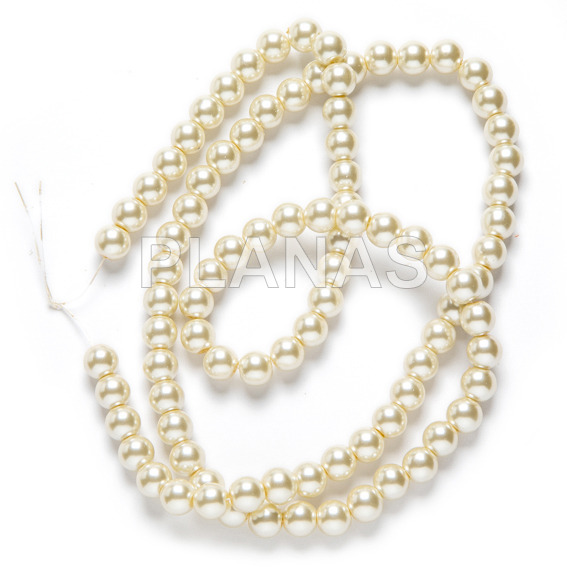 Strip of glass beads in 10 mm, color white sw.