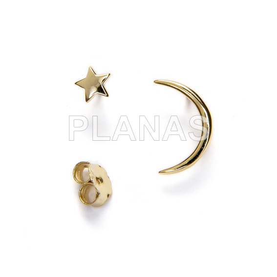 Pendientes en Plata de ley y Baño Oro. LUNA Y ESTRELLA.