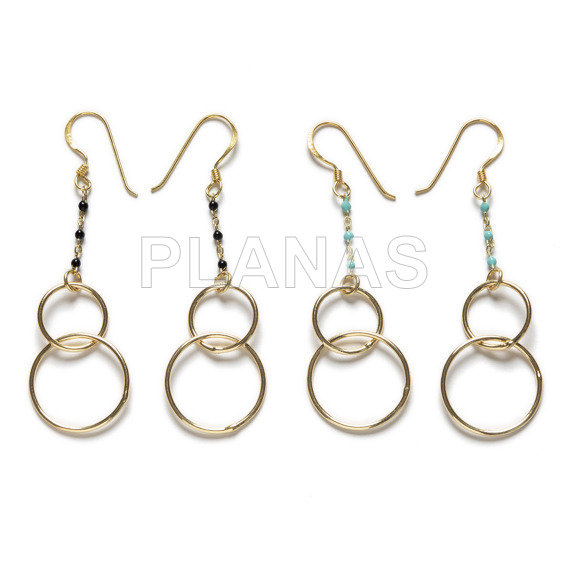 Earrings in sterling silver and gold bath with enameled balls double circle.