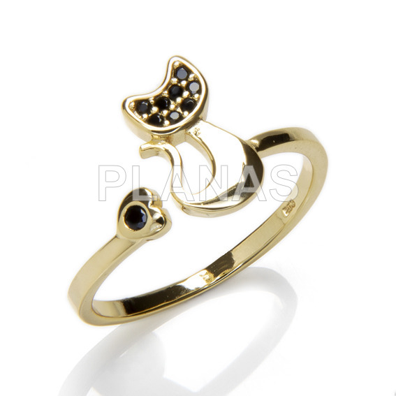 Gold-plated sterling silver ring with 1 micron and black zircons. cat.