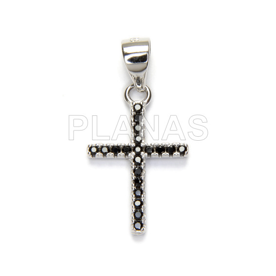 Colgante en Plata de ley Rodiada y Circonitas Negras.CRUZ.