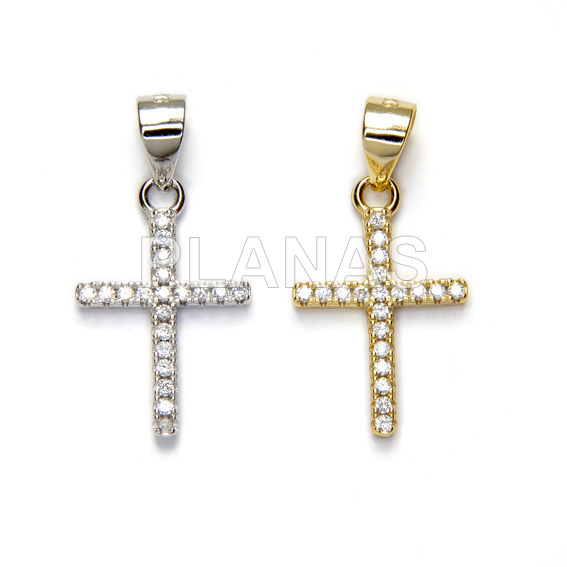 Pendant in sterling silver rhodium and white zircons. cross.