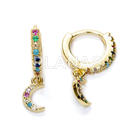Aros en Plata de ley y Baño Oro con Circonitas de Colores. LUNA.
