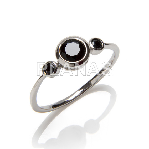 Ring in rhodium sterling silver and black zircons.