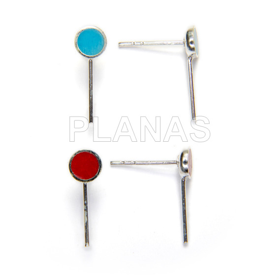 Base for round earrings in sterling silver and enamel. 16x5mm.