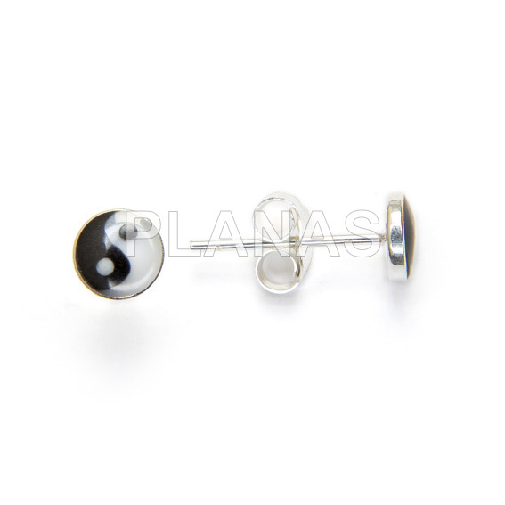 Enameled sterling silver earrings ying yang.