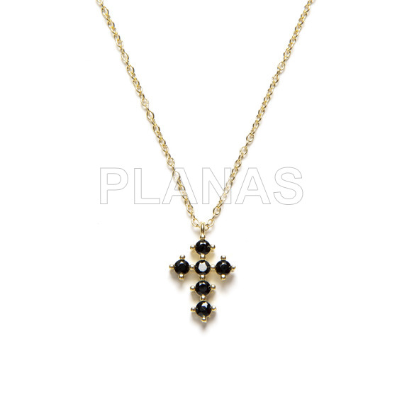Sterling silver pendant with gold bath and black zircons. cruz.