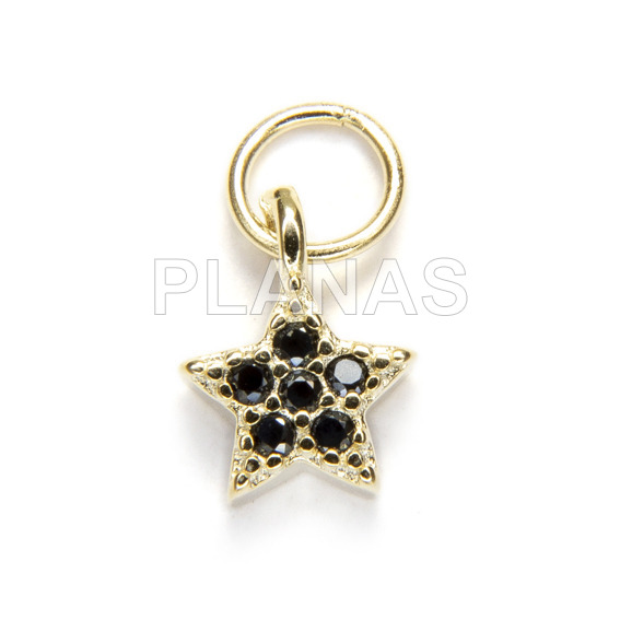 Mini pendant with black zircons in sterling silver. star.