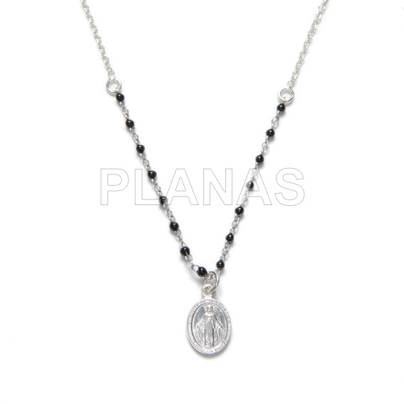 Sterling silver pendant with black enameled balls. virgin.