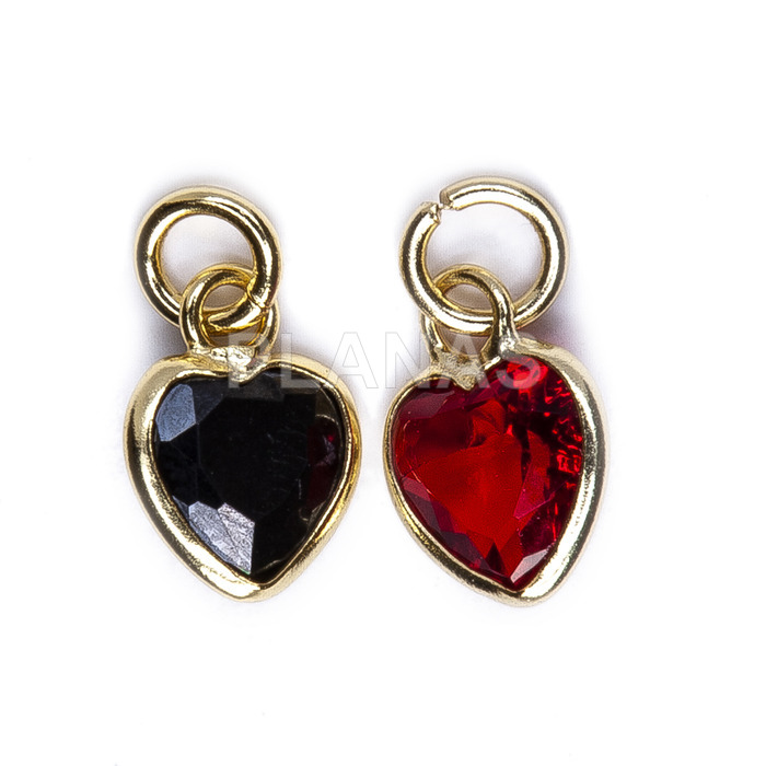 Mini pendant in sterling silver gold bath red zircons. heart.