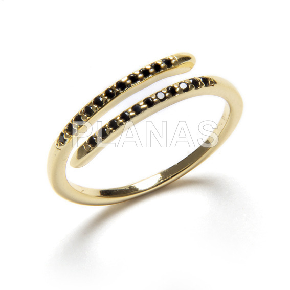 Gold-plated sterling silver ring with 1 micron and black zircons.