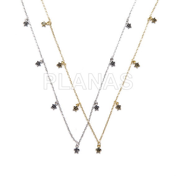 Necklace in rhodium sterling silver with black zircons. stars.