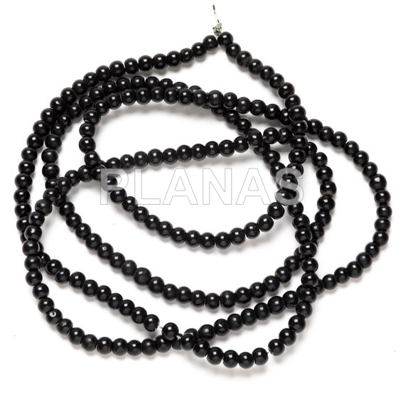 Strip of 4mm glass pearls, black color.