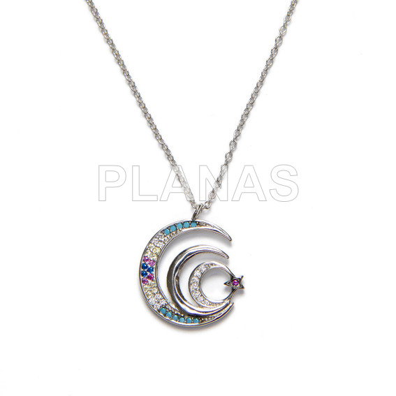Collar en Plata de Ley Rodiada con Circonitas de colores.LUNAS.